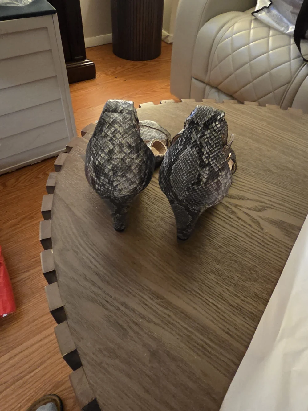 Women's Snake-Print Ankle Strap Sandals in Gray
